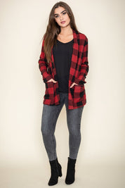 Women's Checkered Elbow Patch Cardigan