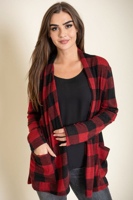 Women's Checkered Elbow Patch Cardigan