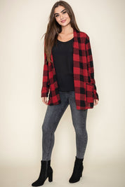 Women's Checkered Elbow Patch Cardigan