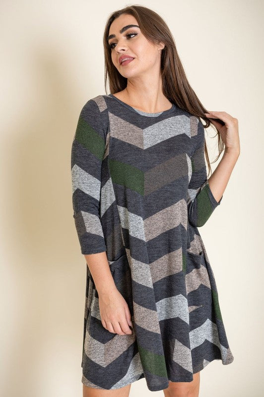 Women's Plus Size Chevron A-Line Dress