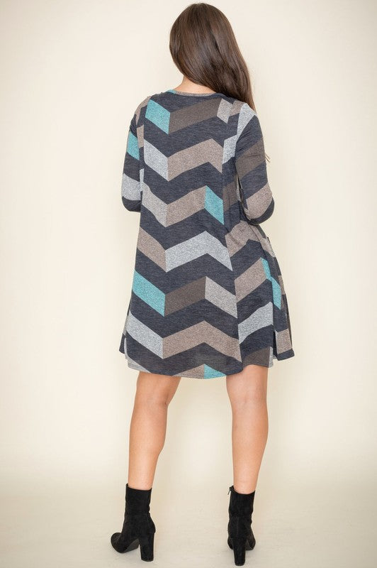 Women's Plus Size Chevron A-Line Dress