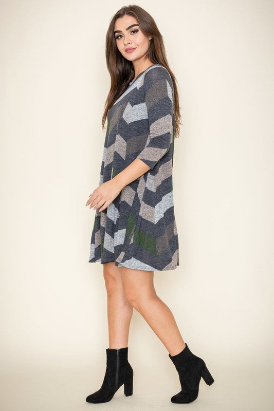 Women's Plus Size Chevron A-Line Dress