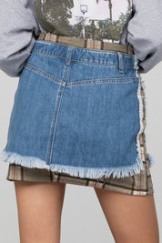 Women's High Waist Plaid Checker Mini Denim Skirt