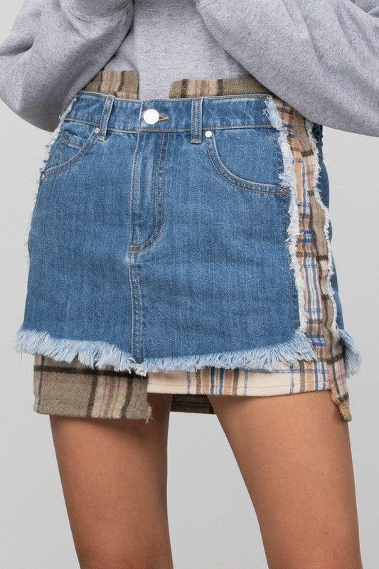 Women's High Waist Plaid Checker Mini Denim Skirt