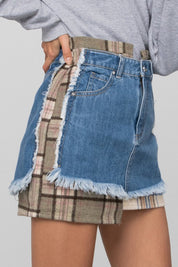 Women's High Waist Plaid Checker Mini Denim Skirt