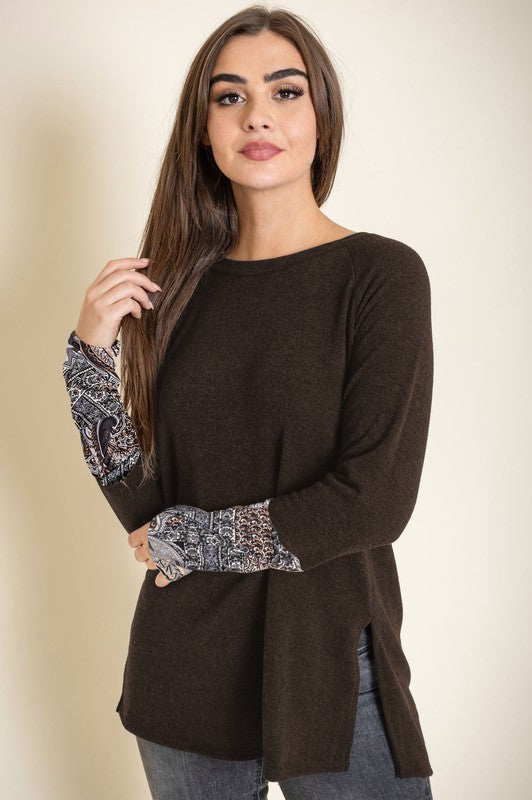 Women's Knit Paisley Cuff Tunic with Side Slits