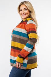 Women's Stripe Elbow Patch Cardigan