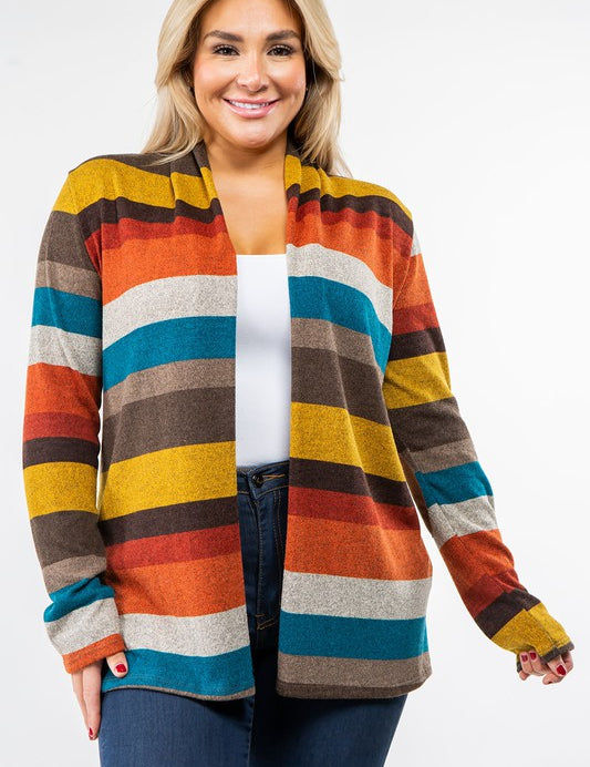 Women's Stripe Elbow Patch Cardigan