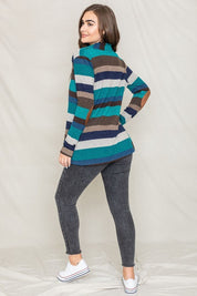 Women's Stripe Elbow Patch Cardigan