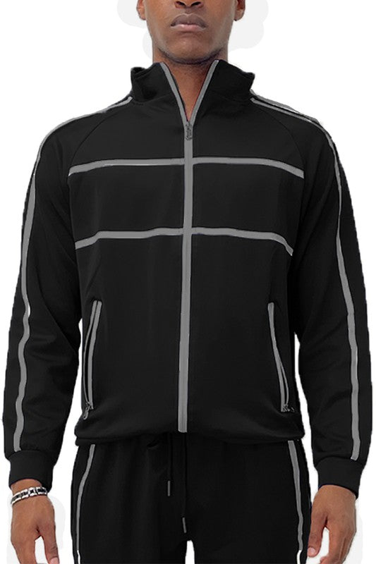 Men's Full Zip Tape Stripe Track Jacket