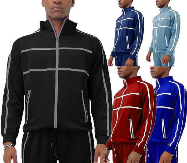 Men's Full Zip Tape Stripe Track Jacket