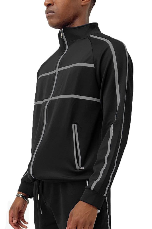 Men's Full Zip Tape Stripe Track Jacket