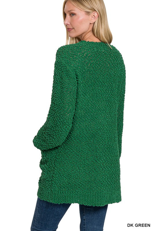 Women's Casual Puff Sleeve Popcorn Cardigan with Pockets