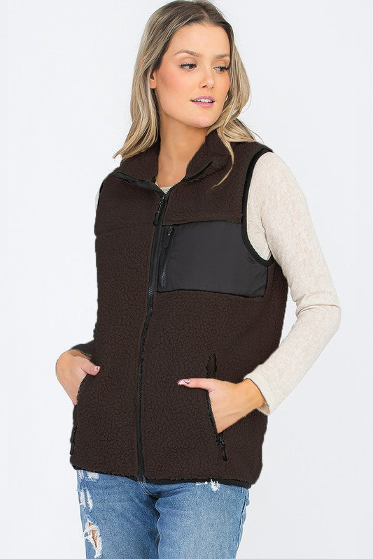 Unisex Sherpa Fleece Vest with Chest Zipper