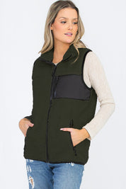 Unisex Sherpa Fleece Vest with Chest Zipper