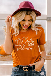 Women's Fall Vibes Pumpkin Heart Leaf Graphic Tee