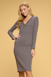 Women's Bodycon Midi Dress with Button Details