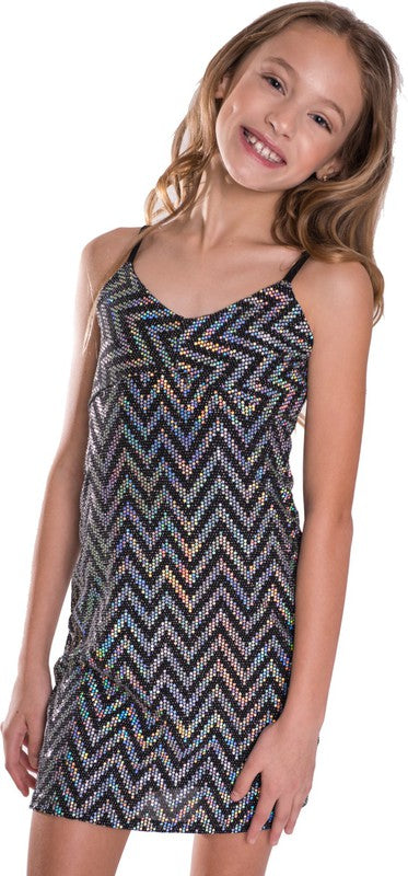 Girls Sparkle Stripe Casual Dress