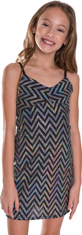 Girls Sparkle Stripe Casual Dress