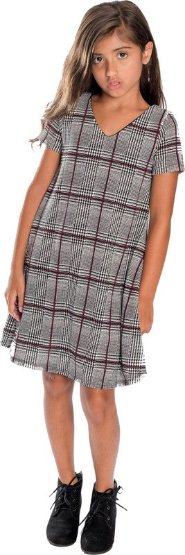 Girls' V-Neck Plaid Party Dress