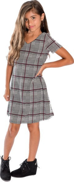 Girls' V-Neck Plaid Party Dress