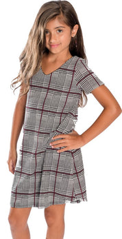 Girls' V-Neck Plaid Party Dress