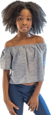 Kids Off The Shoulder Denim Top