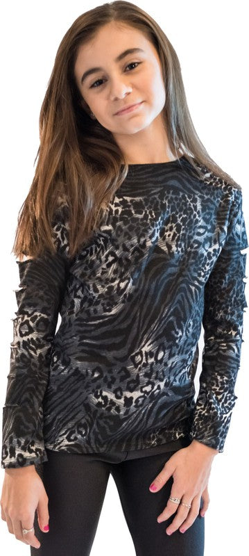 Kids' Leopard Print Cut Sleeve Top