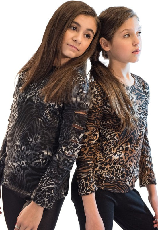 Kids' Leopard Print Cut Sleeve Top