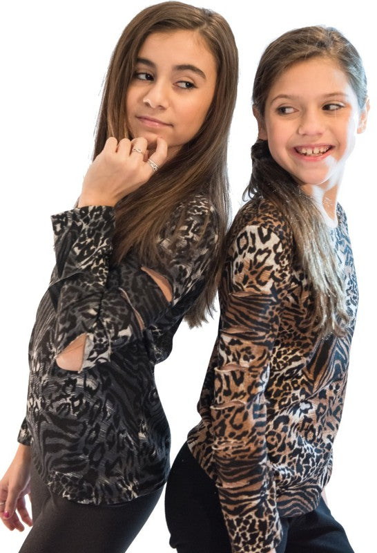 Kids' Leopard Print Cut Sleeve Top