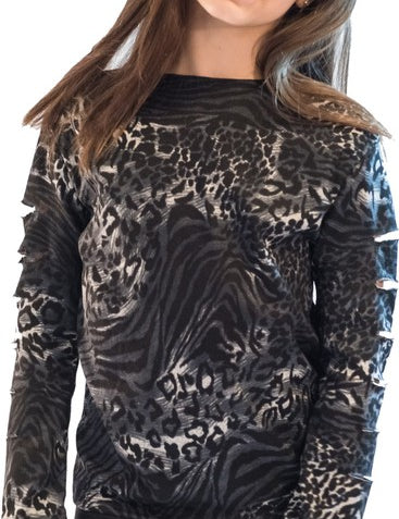 Kids' Leopard Print Cut Sleeve Top