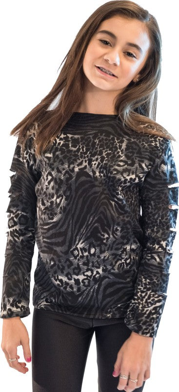 Kids' Leopard Print Cut Sleeve Top