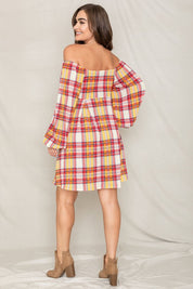 Women's Plus Size Plaid Balloon Sleeve Midi Dress