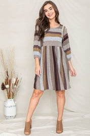 Women's Balloon Sleeve Striped Midi Dress