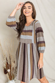 Women's Balloon Sleeve Striped Midi Dress