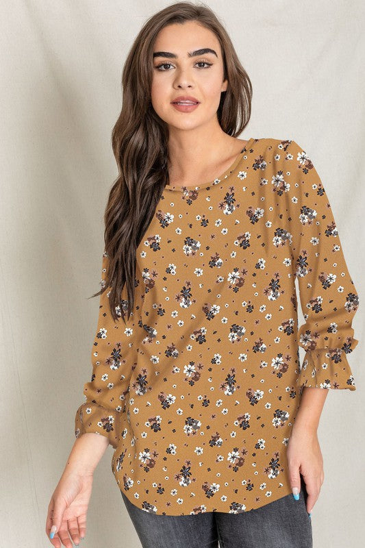 Women's Floral Ruffle Sleeve Tunic Top