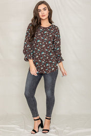 Women's Floral Ruffle Sleeve Tunic Top