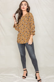 Women's Floral Ruffle Sleeve Tunic Top