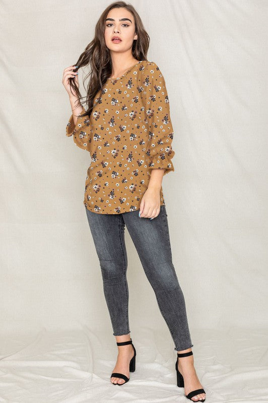 Women's Floral Ruffle Sleeve Tunic Top