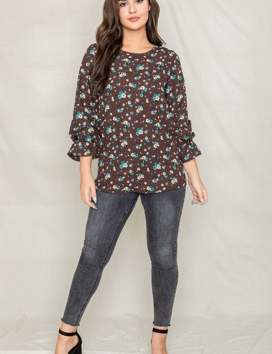 Women's Floral Ruffle Sleeve Tunic Top