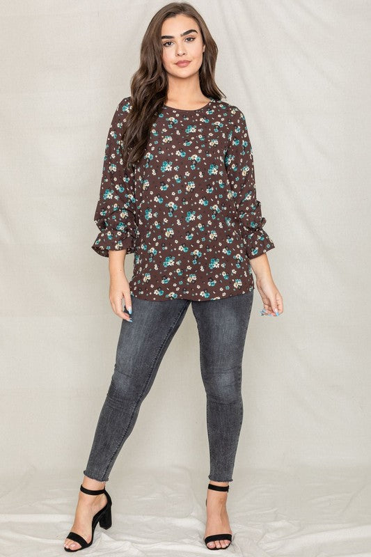 Women's Floral Ruffle Sleeve Tunic Top