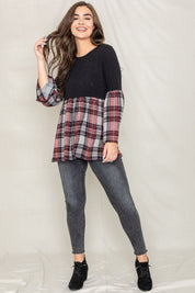 Women's Bell Sleeve Plaid Tunic Top