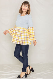 Women's Bell Sleeve Plaid Tunic Top