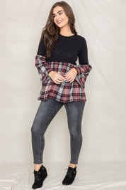 Women's Bell Sleeve Plaid Tunic Top