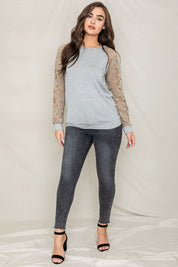 Women's Plus Lace Sleeve Raglan Tunic