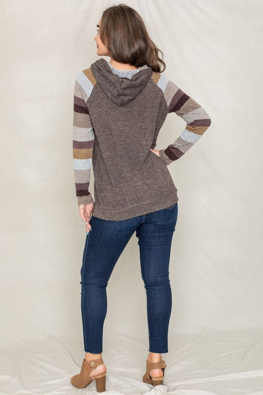 Women's Stripe Sleeve Casual Hoodie