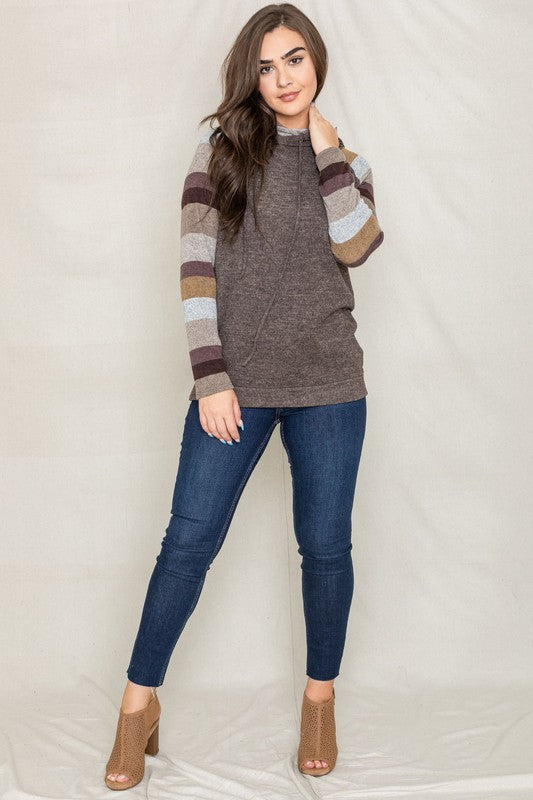 Women's Stripe Sleeve Casual Hoodie