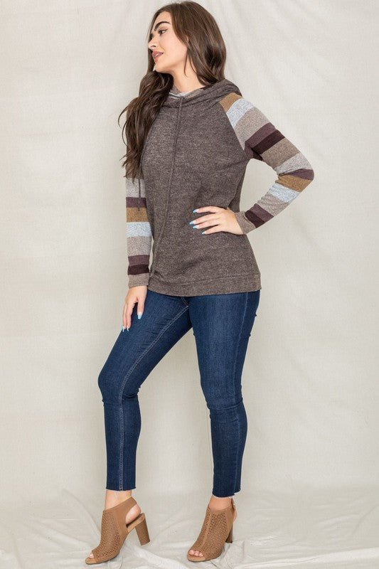 Women's Stripe Sleeve Casual Hoodie