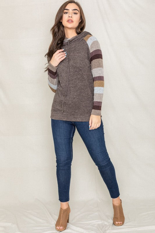 Women's Stripe Sleeve Casual Hoodie