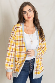 Women's Knit Plaid Slouch Cardigan